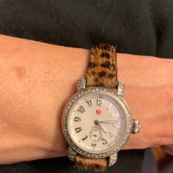 vintage MICHELE CDX DIAMOND WATCH LEOPARD BAND - Picture 3 of 8
